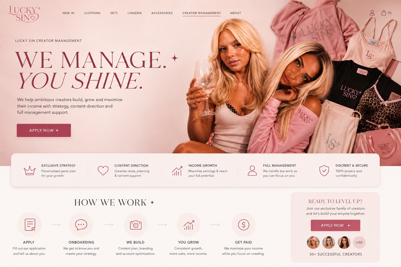 Lucky Sin Creator Management. We manage, you shine.